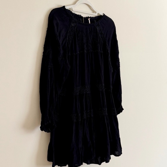 Free People Piece of Your Heart Embroidered Long Sleeve Mini Dress Black Size S - Picture 7 of 14